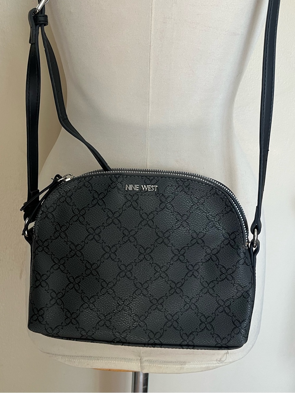 Nine West Black Monogram Dome Crossbody